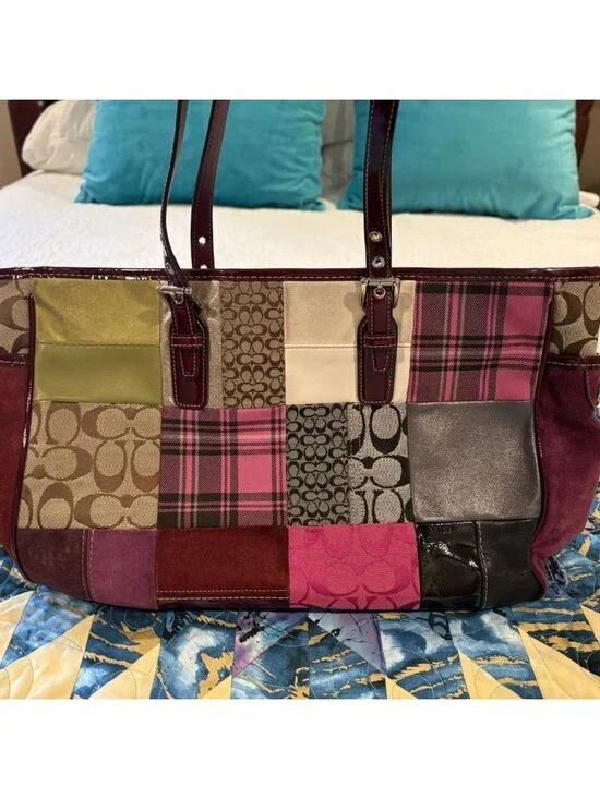 Vtg COACH Purse Legacy Rare Leather Limited Edition Patchwork Suede Tote 1437 - Picture 9 of 16
